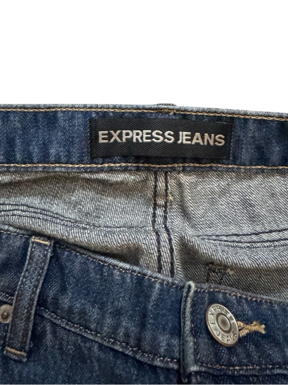 Express Women's Girlfriend Distressed Dark Blue Cropped Jeans - Picture 9 of 9